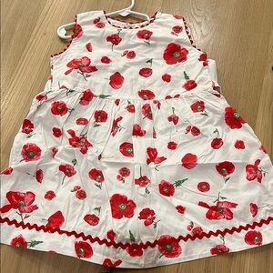 Girls Floral Sleeveless Dress with Red Poppies